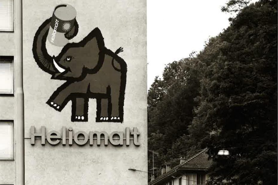 Die Ikone am Kreuzstutz: Der Heliomalt-Elefant von Celestino Piatti. (Bild: Archiv HOCHDORF Holding AG)