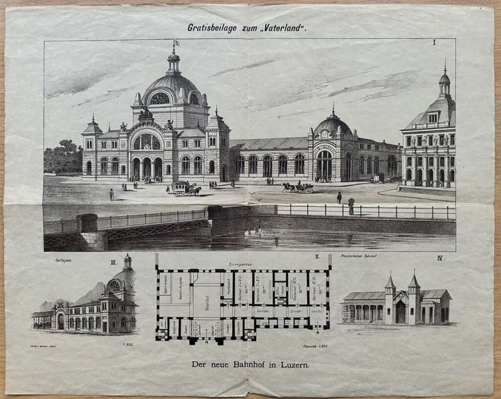 Gratisbeilage des «Vaterlands» 1895 zeigt die Pläne des neuen Bahnhofs. (Bild: Staatsarchiv)