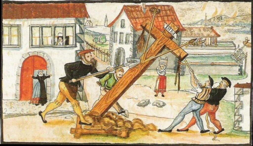 Bilderstürmer Klaus Hottinger stürzt 1523 das Kruzifix in Stadelhofen. (Bild: Gemeinfrei)